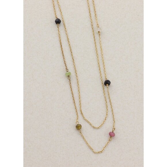 Gold Over Sterling Silver Natural Tourmaline Layered Station Necklace 15 to 17.5 - Picture 5 of 7